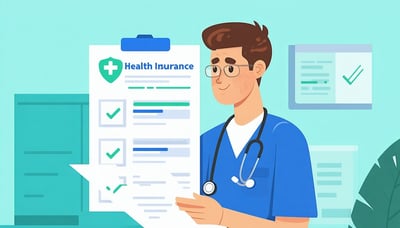 Illustration of a fit person reviewing health insurance options